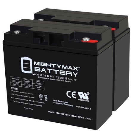 12V 18AH SLA INT Replacement Battery for Troy-Bilt 7000 Watt XP Generator - 2PK -  MIGHTY MAX BATTERY, MAX3972360